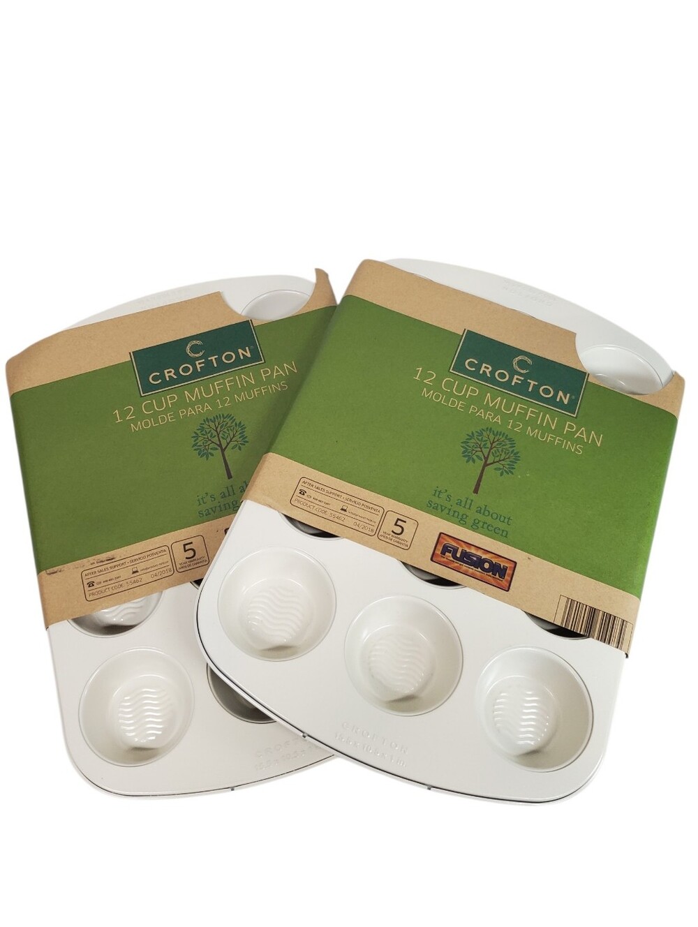 Crofton Fusion Ceramic Go Green White Baking Muffin Cupcake Pans Set Of 2